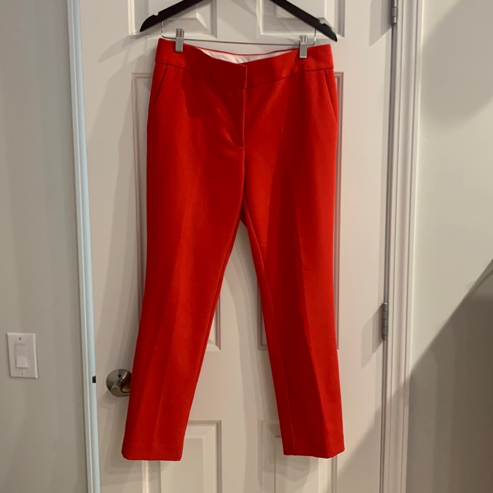 Red straight-leg Loft dress pants
